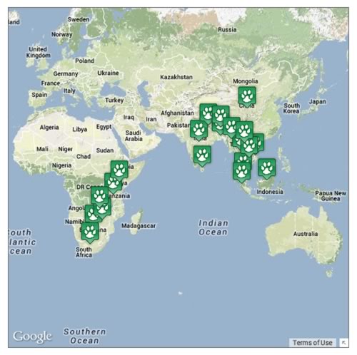 Locations where elephants can be found